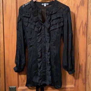 Sheer Black Top/Mini Dress with Ruffle Detail